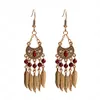 Gemstone Pendant Tassel Feather Dangle Earrings Bohemian Leaf Pendant Earrings 2020 Women Indian Jewelry