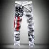 Men Autumn Hip Hop Jeans denim broek klassieke krantenbrief Gedrukte casual slanke cowboys broek man jonge mode wit wit