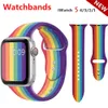 2020 Apple Watch Band 44mm 42mm Iwatch 시리즈 5 4 3 2 1 팔찌 40mm 38mm Pulseira Smart Watchfre3088537 용 New Rainbow Silicone Strap