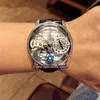 Роскошная статическая версия Скелетон Астрономический турбиллин Dial Swiss Quartz Mens Watch Silvere Case Designer Watches2091630