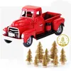 Caminhão de metal vermelho e mini pinheiro falso decoração de natal árvore de Natal Modelo da mesa de alegria Decoração do ano novo Presentes