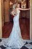 SHINNY Lace Appliqued Mermaid Wedding Sukienka Sexy Vintage See Przez Back Beach Bohemian Plus Size Smota Bridal Gown z Sweep Pociągiem