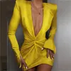 Bayanlar Seksi V Boyun Elbise Shining Kadın Bandaj Elbiseler Tasarımcı Moda Sparkly Parti Uzun Kollu Çapraz Vestidos