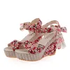 Sandales été plage Boho Floral Wedge femmes bride à la cheville plate-forme gladiateur chaussures femme talons hauts Sandalias Mujer 2021