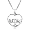 Dzień matki prezent biżuteria naszyjnik - Hollow Heart with Mon Crystal Stone Round Wisiorek Naszyjnik Miłość "Mama"