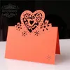 100st Laser Cut Heart Paper Place Card Party Favoriter Tabell Dekoration Gåvor Bröllop Tillbehör Event Anniversary Presenter