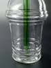透明なガラスの水のボンズS / M / LスターバックスカップガラスボングリーンインラインチューブDABリグシーシャのためのギャランスホーカーズ