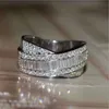 Storlek 6-10 Handgjorda heta sälj smycken Sterling Sier Princess Cut White Topaz Cz Diamond Cross Birthstone Women Wedding Ring