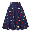 Elegante Hoge Taille Plooid Rok Zwarte Knielengte Uitlopende Rokken Retro Vintage 50s Rockabilly Swing Rokken Dames Faldas Saia Jupe