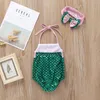 2st set barn baby flickor kläder sommar ärmlös mermaid backless swimsuit + huvudband båge kostym strand bikini set