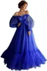 Robe de bal bleue Sexy, manches longues, épaules dénudées, robe de princesse en Tulle à lacets, robes de soirée formelles, grande taille