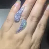 Klassischer offener verstellbarer Ring, einzigartiger Luxus-Schmuck, echter 925er-Sterlingsilber, Marquise-Schliff, weißer Topas, CZ-Diamant, Winkelflügel-Ehering