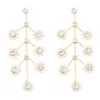 2020 mode nouveau Design minimaliste or longue branche perle boucles d'oreilles perle fleur balancent boucles d'oreilles femme