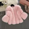 Abrigos y chaquetas de invierno ruso de imitación de piel para mujer, chaqueta peluda de manga larga con cuello redondo, abrigo corto grueso y esponjoso cálido para mujer