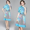 New Summer Runway Vintage Floral Print Collar Bow Short Sleeve Button Front Empire Waist Women Ladies Casual Party Beach A-Line Midi Dress