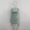 ボディコンカジュアルドレスRuchedドレス女性エレガントなOネックコットン巾着ドレスノースリーブセクシーミニ鉛筆ドレス