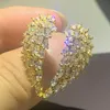 54PCS CZ New Arrival Top Sell Sparkling Luxury Jewelry Real 925 Sterling Silver&Gold Fill Angle Wing Ring Open Adjustable Women We219s