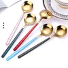 Stainless steel dessert spoons stoving varnish spoon Round Gold ice scoop mug cup spoon Home Bar Flatware drop ship