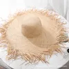 Doğal Geniş Buz Disket Rafya Caz Saman Şapkası Kadın Yaz Saçak Plaj Kapağı El Dokuma Güneş Şapkası Tüm Y2006198529874