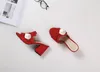 Классические женские сандалии Леди Лето Дизайнерские сандалии Металлическая пряжка Кожаные сексуальные туфли на высоком каблуке Грубый каблук Полутапочки большой размер 34-42