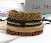 4styles combinação terno tamanho Bracelet 100% pulseira de couro genuíno corda DIY Wax Corda do cânhamo dos homens pode ser ajustada / 1set