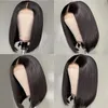 Hitzebeständige kurze Bob-Perücke mit Spitze vorne, synthetisch, für schwarze Frauen, handgebunden, vorgezupft, natürlicher Haaransatz, 14 Zoll, 213 g