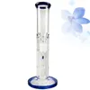 Straight Tube Glass Bongs Hookahs 10.8Inch Blue Heady Double Matrix Birdcage Perc Dab Rig with Bowl for Smoking