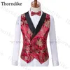 Thorndike Red Men garnitur 2020 Kwiatelowy nadruk Wedding Suit for Men Custom Made Shawl Lapel Groom Tuxedo Slim Fit Suits 2020288y