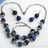 1set Fashions Lapis Lazuli Ball Beads Armband Halsbandörhängen Hook Smyckesuppsättning 0 47 195C