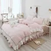 Lusso principessa di stile 100% cotone Bedding Set increspature Copripiumino Black Dot lenzuolo / lenzuola Federe Per Ragazze letto Set Consolatore Du bDKi #