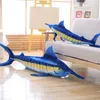 1pc 100cm140cm Simulação azul marlin travesseiro de pelúcia macia cartoon animal tubarão de boneca de boneca recheada para presentes decoração de decoração de casa brinquedos mx21725910