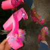 Sandales à talons épais en peluche pour femmes, plateforme imperméable, nouvelle collection d'été avec boucle à une ligne, sandales à talons hauts épais, offre spéciale