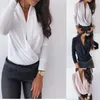 Womens Sexy Ruched Blouse Shirts Autumn Solid Long Sleeve Pullover Elegant Casual Slim Basic Shirts Tops