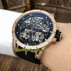 High Quality EXCALIBUR SPIDER Skeleton Dial Automatic Mechanical RDDBEX0407 Mens Watch Iced Out Rose Gold Diamond Case Rubber Spor7674860