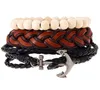 Bracelet en cuir de vache pour hommes, ancre Marine, perles en bois, corde de chanvre, taille réglable, 3styles/1 ensemble, offre spéciale, 2020