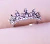 925 Silverplating 10st Classic Mosaic Crystal Crown Ring Högkvalitativ Hål Forefinger Tail Ring Silvery Crown Ring Size US5-US9