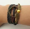 Hand Made Mix 50 Style Multiple amour croix navire ancre Infinity cuir alliage mode manchette Bracelet Charme Bracelet Accessoires Amant Cadeau