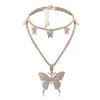 Retro Style Multi-layer with Full Rhinestone Butterfly- Shaped Pendant Charms Statement Necklace Choker Fashion Jewelry