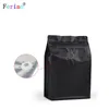 100 stks achtzijdige rits tas platte bodem zwart aluminium folie ziplock tassen stand-up pouches voor luchtklep koffieboon groothandel