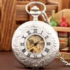 Steampunk Antique Watches Cassa in oro rosa/argento Hollow Out Orologio da taschino unisex Scheletro Carica manuale Orologio meccanico FOB Catena pendente