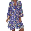 JAYCOSIN 5XL Dress women Plus Size summer dress Loose Print Long Sleeve V-Collar Button Mini Beach vintage vestidos 723