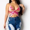 Seksi Pullu Kelebek Crop Top Kadınlar Yaz Vintage Kadınlar Lace Up Tank Top Tişörtlü Backless Bandaj Kısa Kadın Giyim Tops