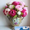 Artificial peonies Silk Flowers real touch Fake Leaf Home and Wedding Party Decoration 7 peony flowers head free shipping