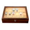 18 Grids Watch Boxes Aufbewahrungsuhr Holz Uhren Display Box Hülle und Verpackung Brillen Brauner Lint Schmuck Organizer Fenster Fenster