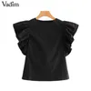 Frauen Blusen Shirts Vadim Süße Schwarz Weiß Bluse Schmetterling Zurück Zipper Kurzarm Weibliche Casual Shirts Sommer Tops Blusas