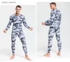 2020 Hot Mens Sport Running Set Compressie T-shirt + broek Skin-strakke thermische ondergoed Rashguard Camouflage Kleding Gym Suits