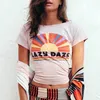 Boho مستوحاة من النساء الأبيض تي شيرت الأكمام المحملات الرسم TEES 2020 صيف جديد الأساس T-شيرت Camisetas Mujer CX200714