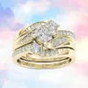 2020 New Twopiece Ring 925 Sterling Silver Gold Plated Diamond Couple Set Wedding Ring Valentine039s Day Gift1762976