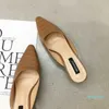 Hot sale-Pointed Toe Suede Square Heel High Heels Muller Slippers Women 2020 Summer Shoes Women Fashion Patchwork Shallow Ladies Shoes