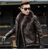 Winter Fashion Leather coat male genuine raccoon fur collar Jacket Leather Fur integrated man thick Warm slim feel fur coat